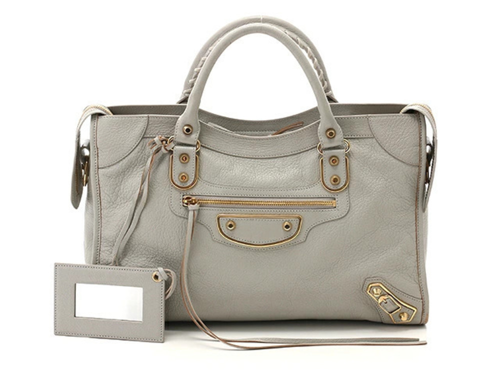 Balenciaga The City Shoulder Bag Metallic Gray Goatskin